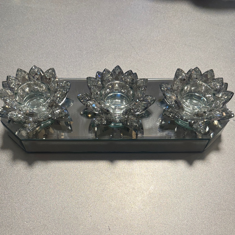 Crystal Lotus Tealight Holder Tray - Clear Glass